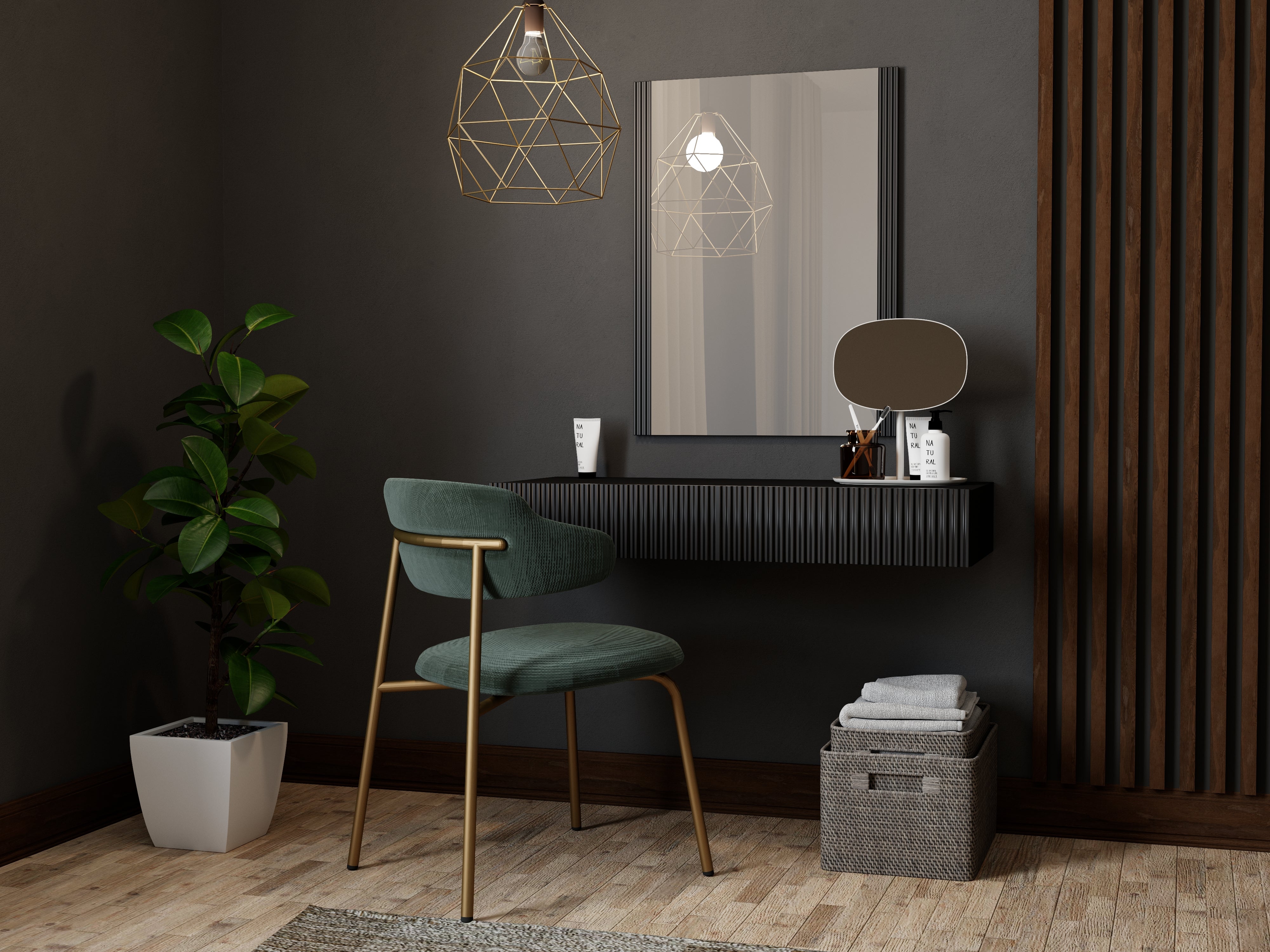 Console 1 tiroir suspendue avec miroir Bijou 80x97 cm