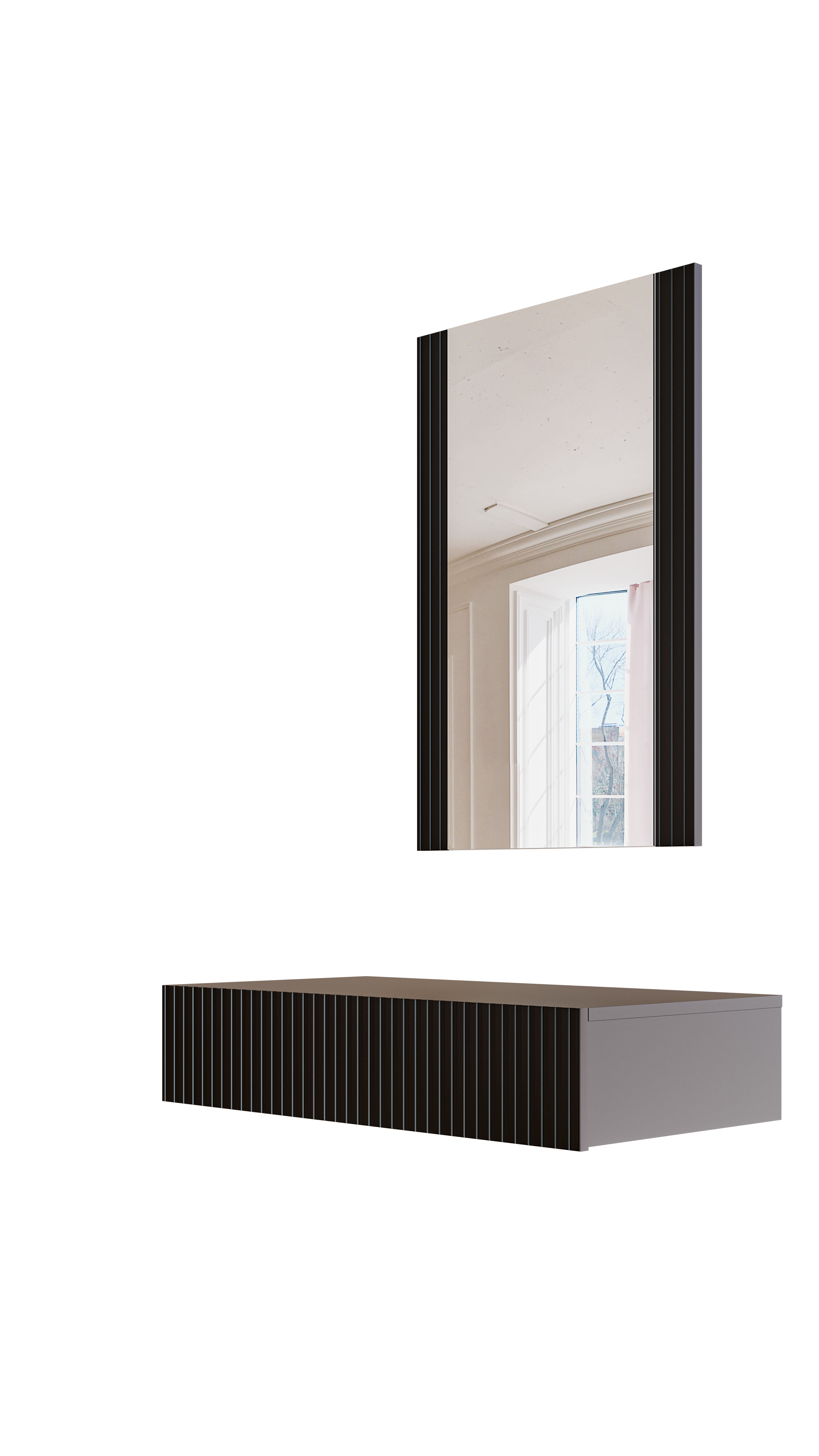 Console 1 tiroir suspendue avec miroir Bijou 80x97 cm