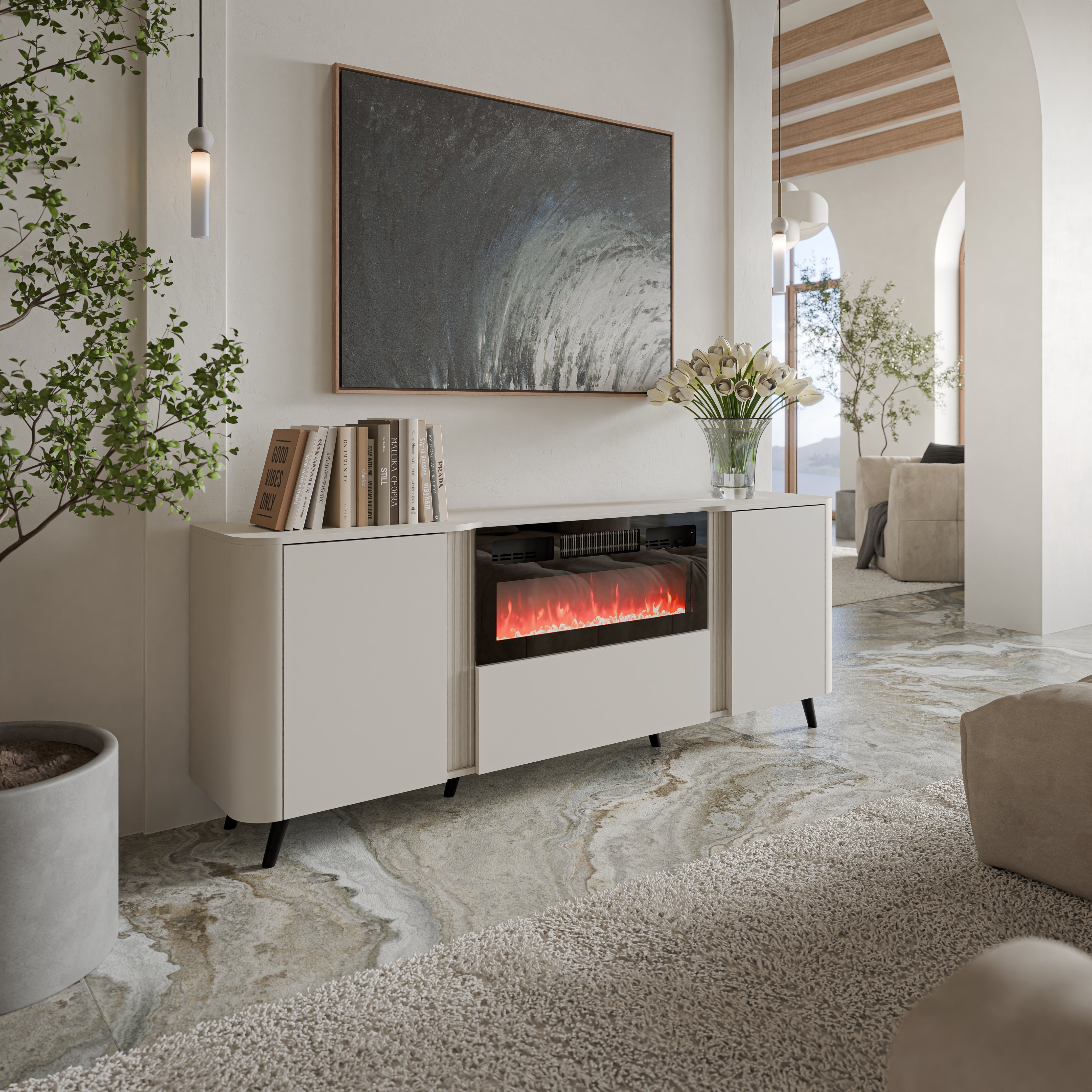 Buffet 3 portes avec cheminée intégrée Harmonie 200x75 cm