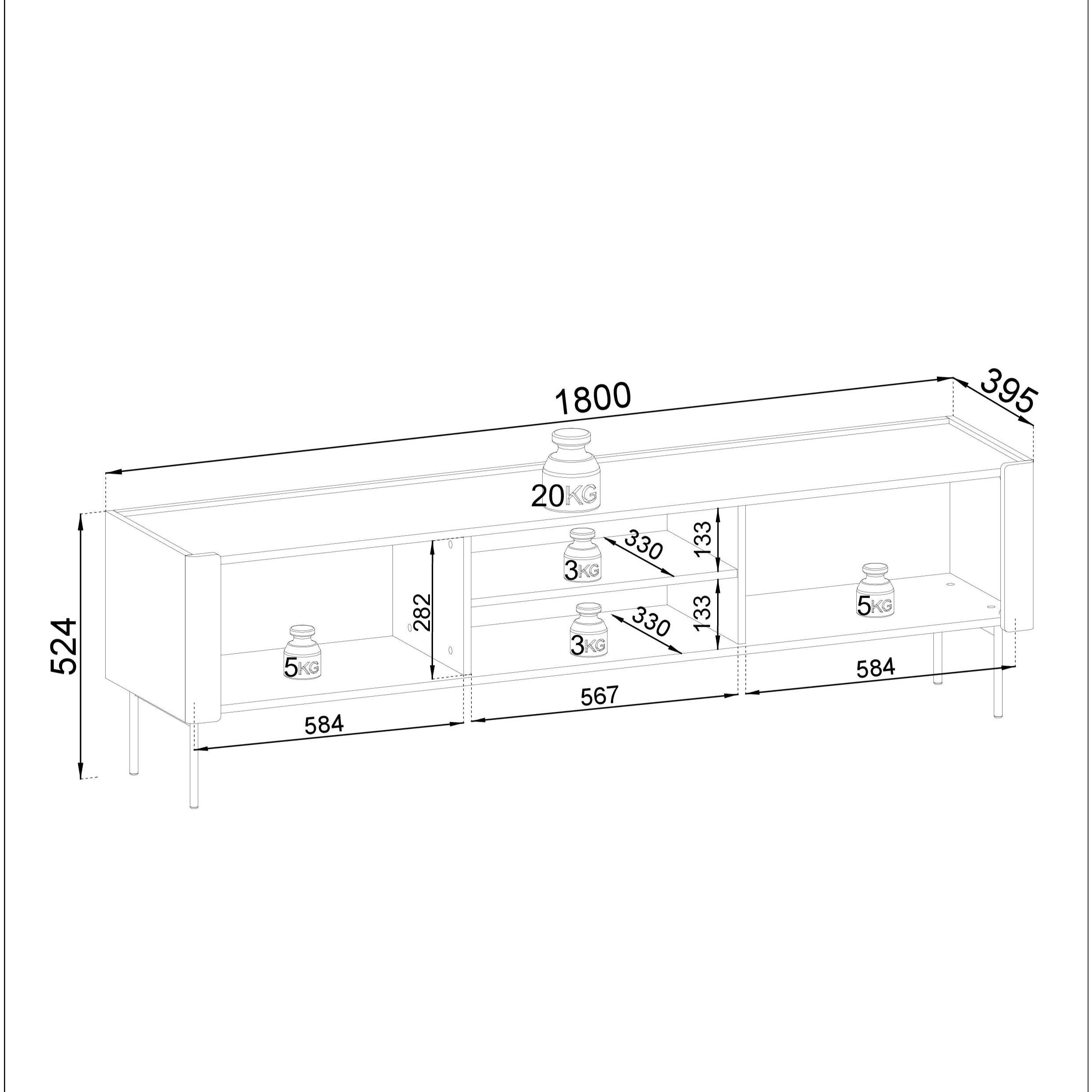 Meuble TV 2 portes en bois laminé noyer et cachemire Lumia 180x52 cm