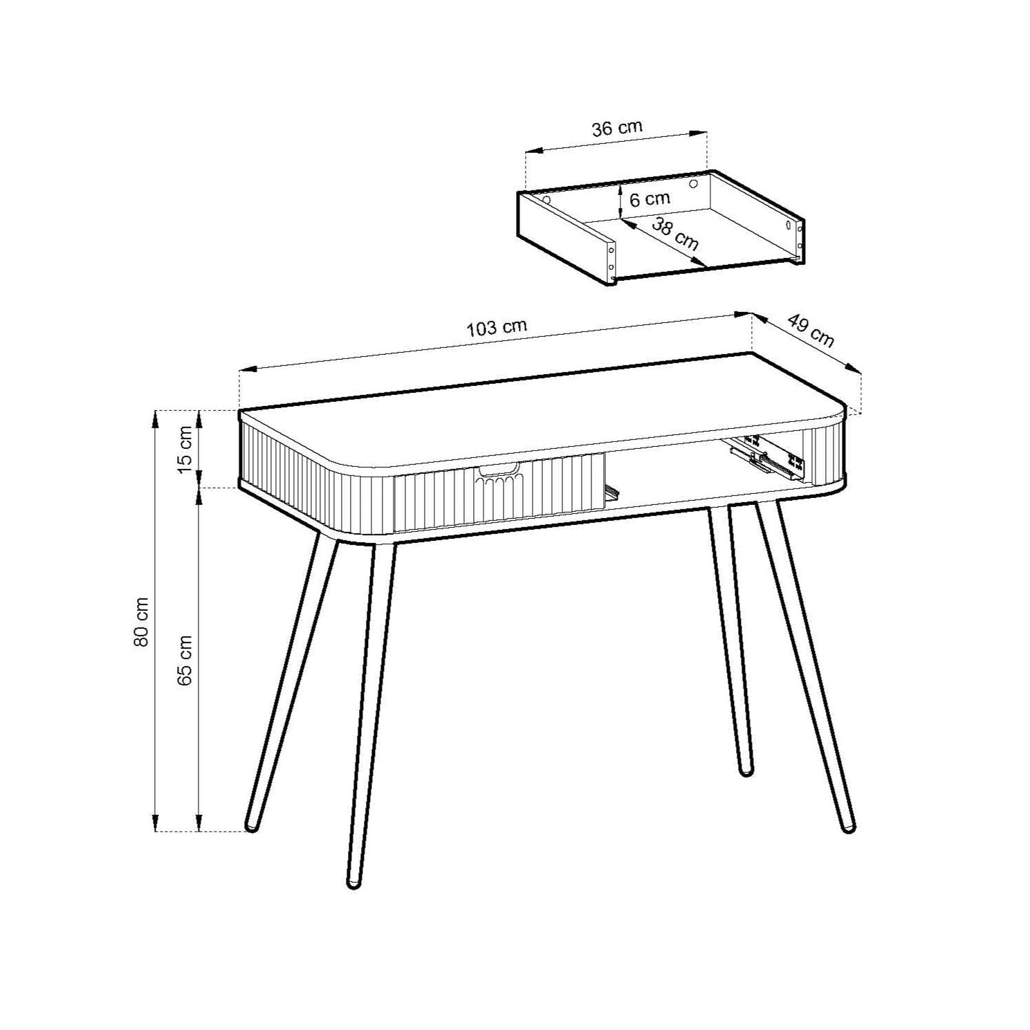 Console 2 tiroirs avec pieds en métal Calisio 103x80 cm