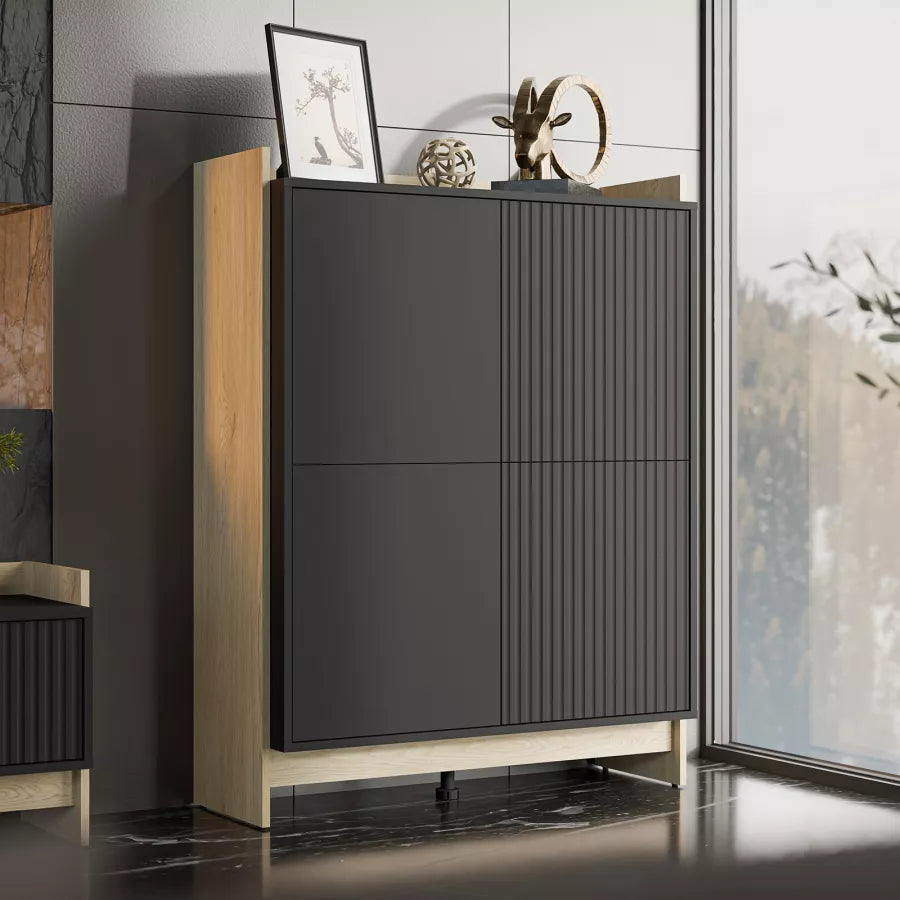 Buffet 4 portes noir mat/chêne Élixir 100x130 cm