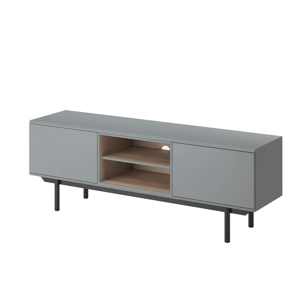 Meuble TV 2 portes et pieds en bois laminé gris Fogliano 150x40 cm
