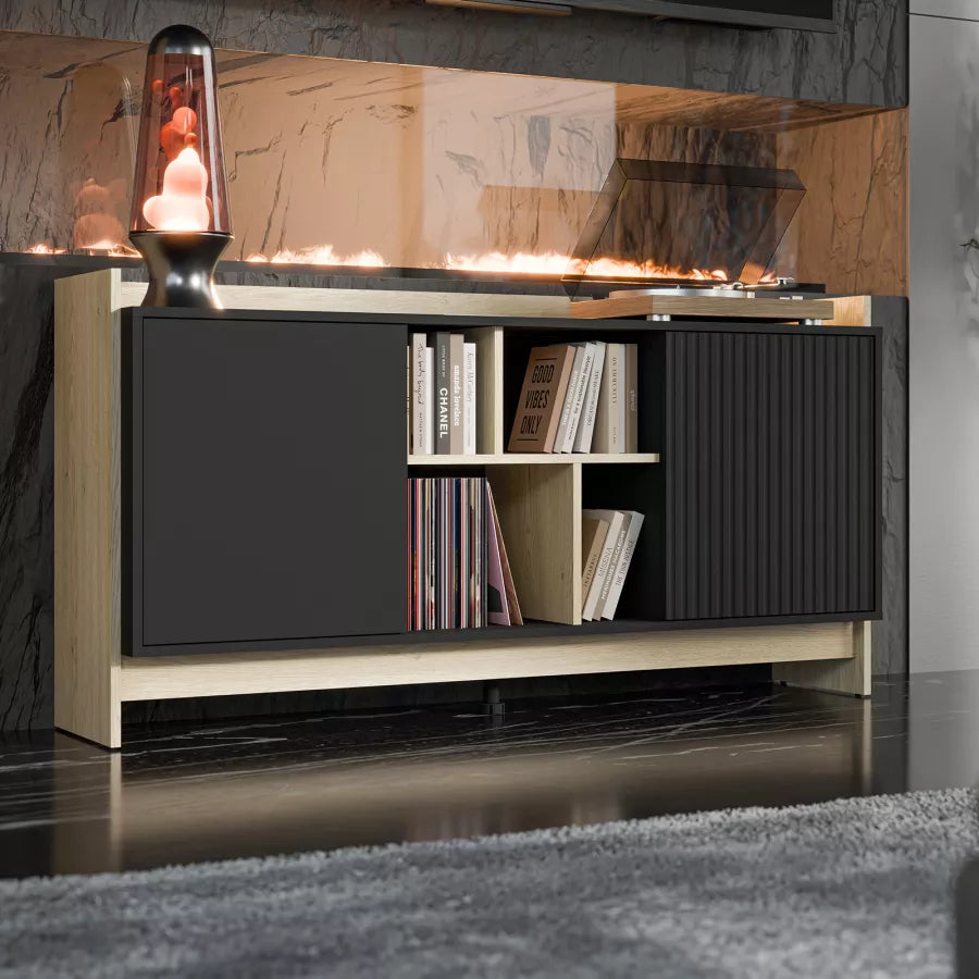 Buffet 2 portes noir mat/chêne Élixir 150x77 cm