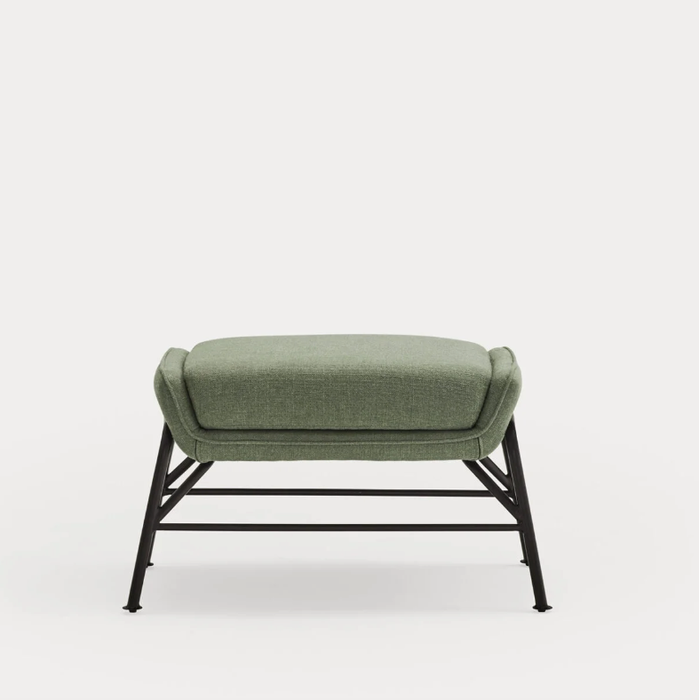 Repose-pieds en tissu vert avec structure en métal pour fauteuil Sadira