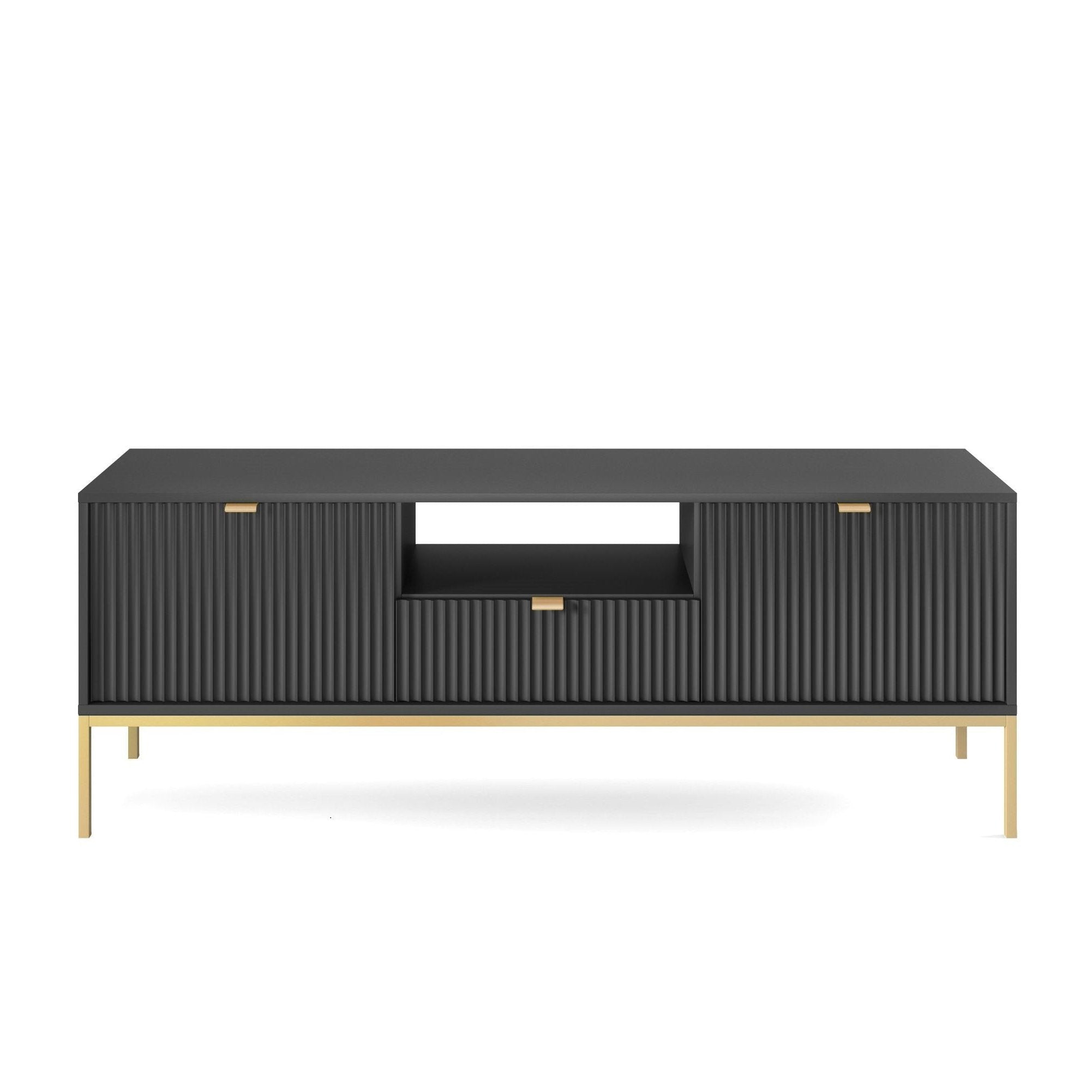 Meuble TV avec pieds en métal 2 portes et 1 tiroir en bois laminé Miseno 154x56 cm